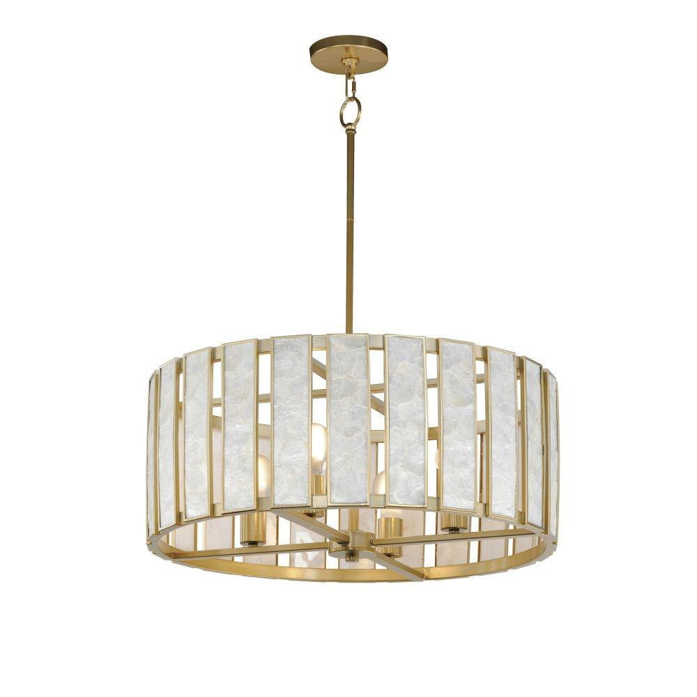 Maxim Lighting 12804CZNAB Miramar 4 Light Capiz Natural Aged Brass Pendant Ceiling Light