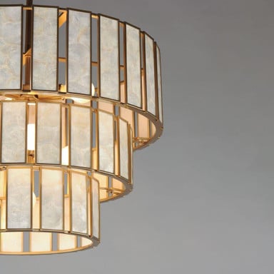 Maxim Lighting 12808CZNAB Miramar Chandelier - Detail of Capiz Shell Panels in Brass Frame