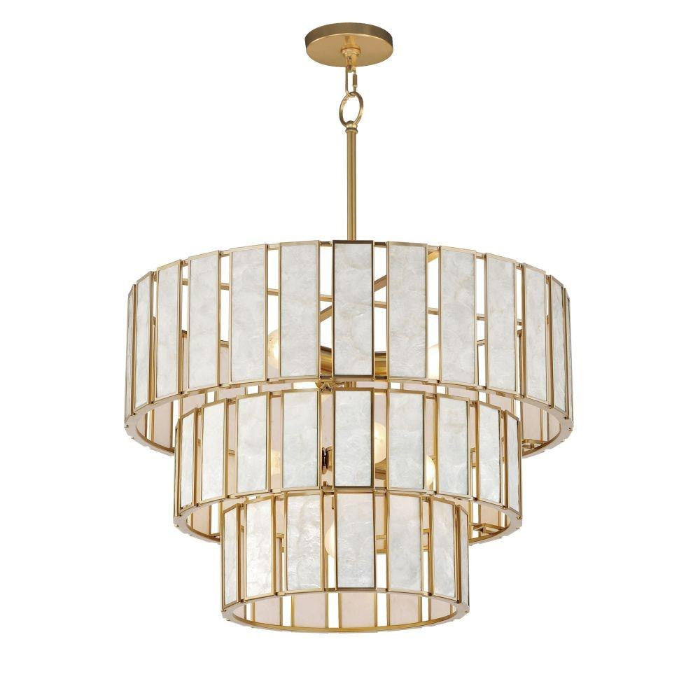Maxim Lighting 12808CZNAB Miramar 7 Light Capiz Natural Aged Brass Chandelier - Full View on White Background