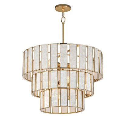 Maxim Lighting 12808CZNAB Miramar 7 Light Capiz Natural Aged Brass Chandelier - Full View on White Background