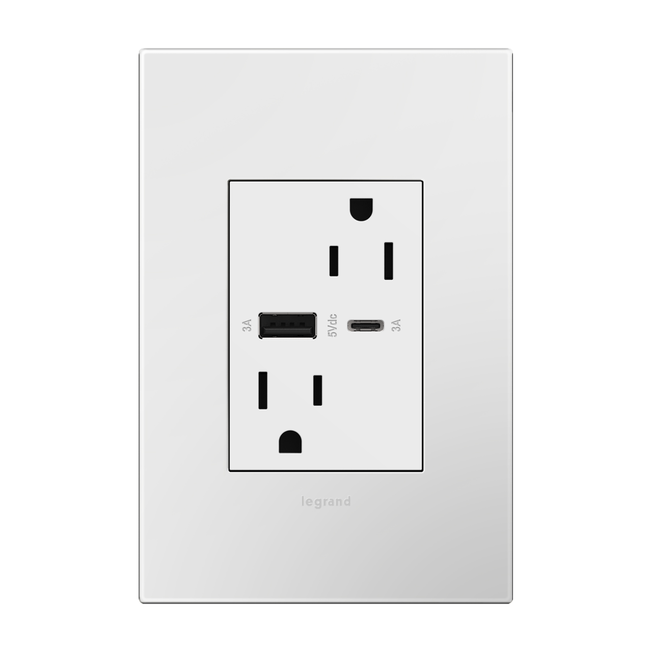 Legrand ARTRUSB206ACW4 20A USB Plus-Size Tamper-Resistant Outlet - Type A/C - Finish: White