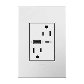Legrand ARTRUSB206ACW4 20A USB Plus-Size Tamper-Resistant Outlet - Type A/C - Finish: White