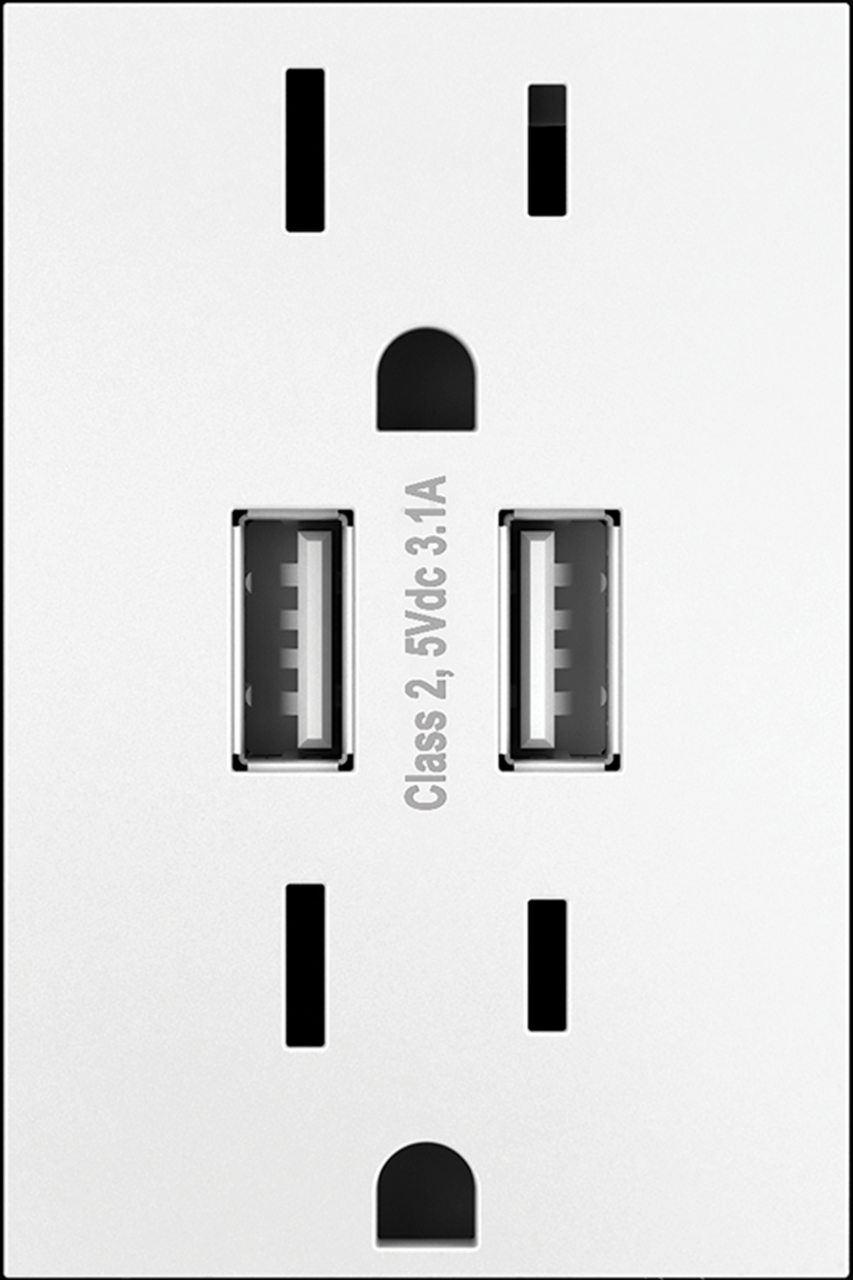 Legrand ARTRUSB153W4 3.1A Dual USB Plus-Size Outlet Module - Type A - Finish: White