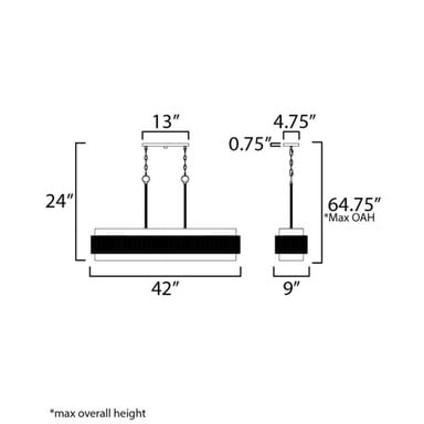 Maxim Lighting 12815OFNAB Seacliff linear pendant dimensions diagram