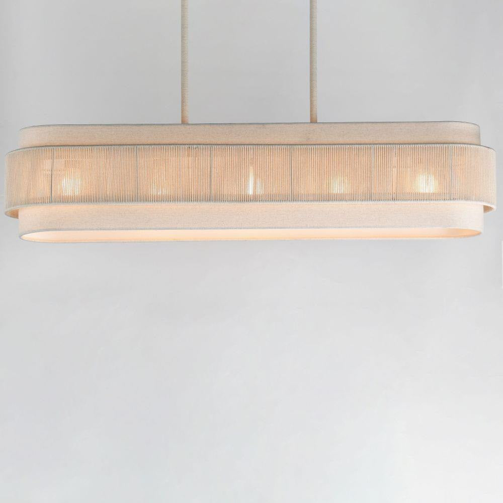 Maxim Lighting 12815OFNAB Seacliff linear pendant close-up of shade and light glow