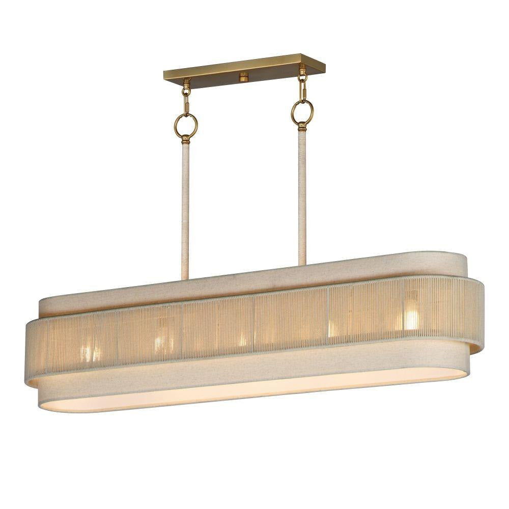 Maxim Lighting 12815OFNAB Seacliff 5 light linear pendant in aged brass with fabric shade
