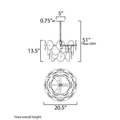 Maxim Lighting 12824WTNAB Isla Chandelier Dimensions Diagram - 20.5 Inch Wide 13.5 Inch Tall 51 Inch Max OAH