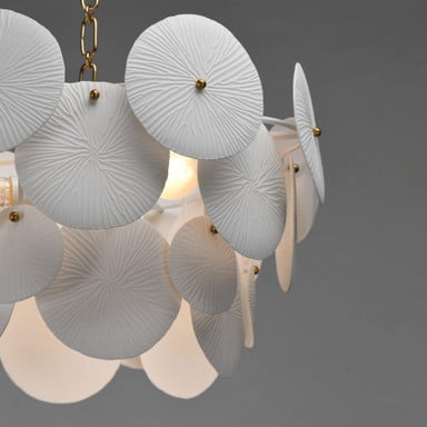 Maxim Lighting 12824WTNAB Isla Chandelier Detail - Textured Ceramic Disc Panels with Brass Knobs