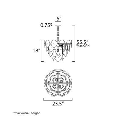 Maxim Lighting 12825WTNAB Isla Chandelier dimension diagram - 23.5 inch wide, 18 inch tall, 55.5 inch max overall height