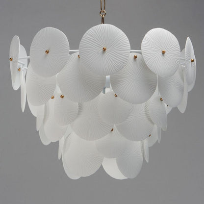 Maxim Lighting 12825WTNAB Isla Chandelier close-up showing textured ceramic panels with brass knob accents