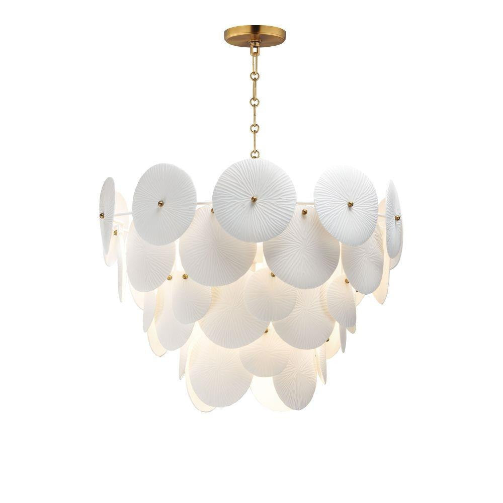 Maxim Lighting 12825WTNAB Isla 5 Light Chandelier full view on white background with Natural Aged Brass chain and canopy