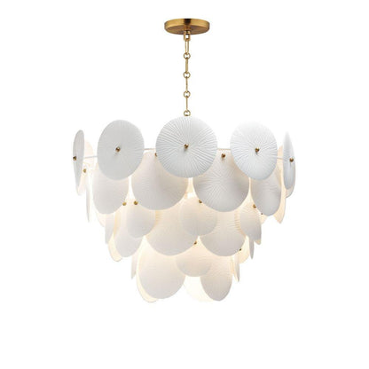 Maxim Lighting 12825WTNAB Isla 5 Light Chandelier full view on white background with Natural Aged Brass chain and canopy