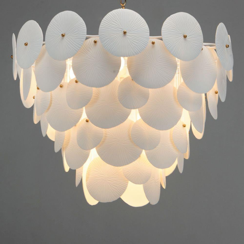 Maxim Lighting 12827WTNAB Isla 8 Light Chandelier in White Natural Aged Brass - lit close-up view