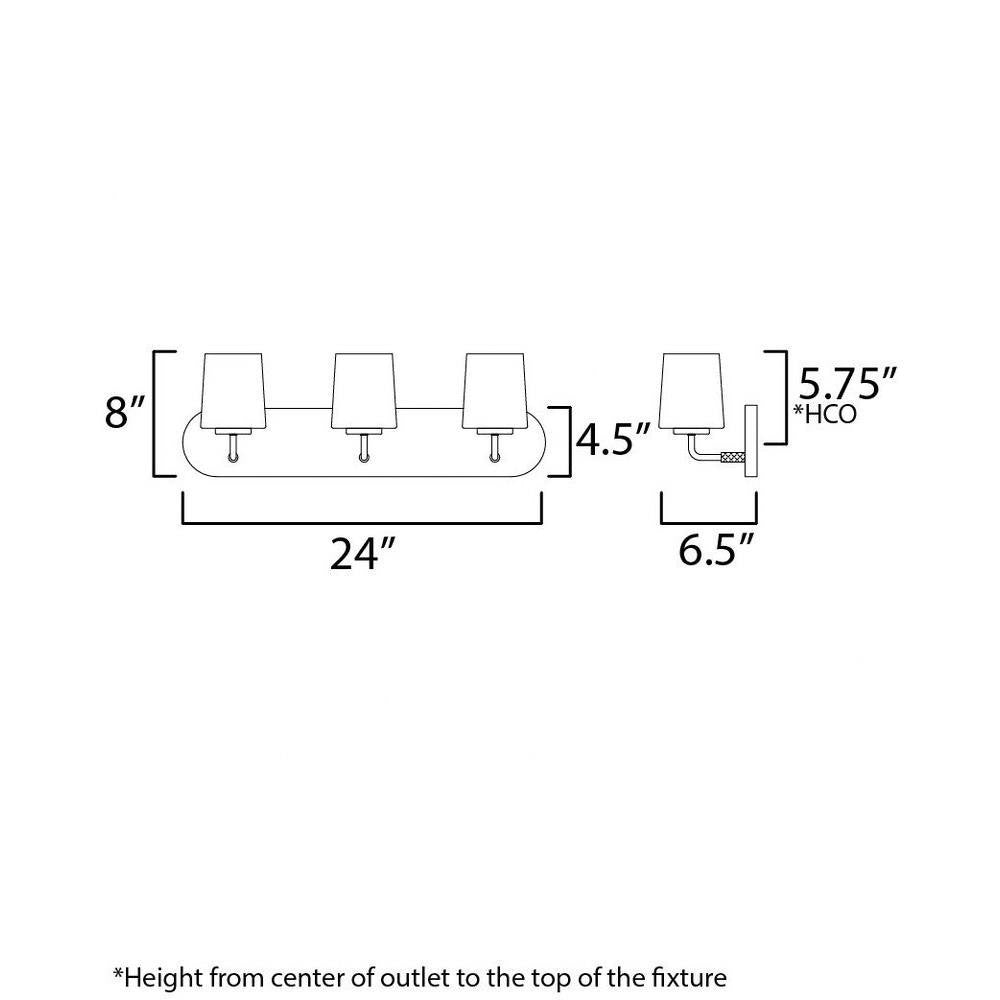 Maxim Lighting 12893WTPC Durham 3 Light Bath Vanity Wall Light Dimensions Diagram