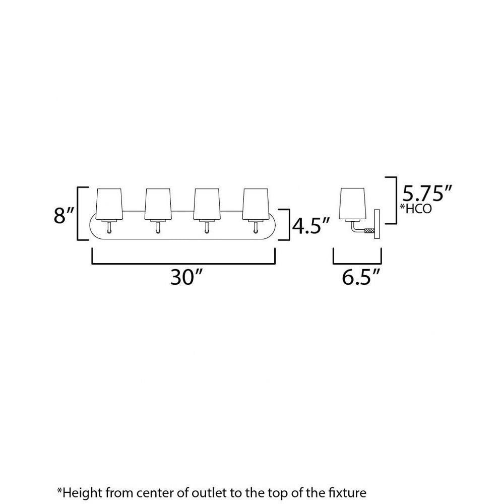 Maxim Lighting 12894WTNAB Durham 4 Light 30 Inch Natural Aged Brass Bath Vanity Wall Light - Dimensions Diagram