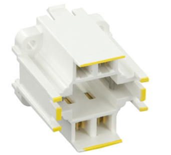 Leviton 26725-404 GX24Q-4 Base, 42w 4-pin, 10mm Compact Fluorescent Lamp Holder, Bottom Snap-in, Yellow/White Body