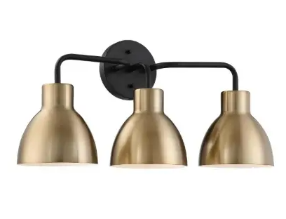 Nuvo 60-6793 Sloan Series Vanity Light, 3 Lights, Wattage 100W, Matte Black w/ Burnished Brass Shade