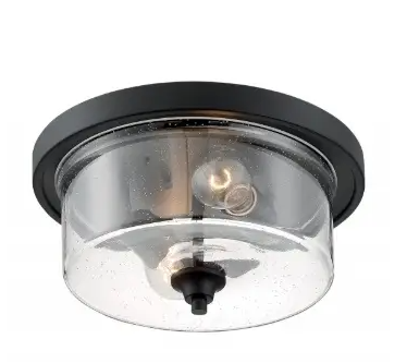Nuvo 60-7290 Bransel Series Flush Mount Ceiling Light w/ Seeded Glass, 2 Lights, Wattage 60W, Matte Black