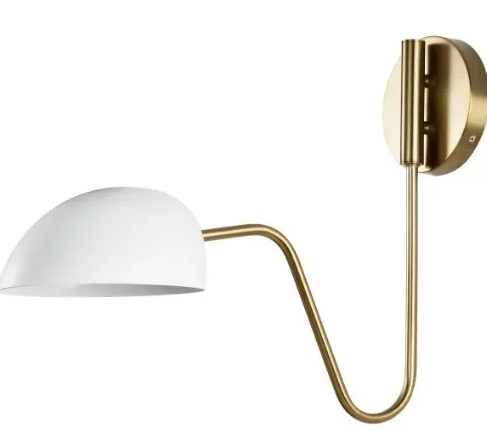 Nuvo 60-7392 Trilby Wall Sconce, 1-Light, Voltage 120V, Wattage 60W, Matte White/Burnished Brass