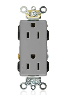 Leviton 16262-GY 15A Decora Plus Duplex Receptacle/outlet, Self-grounding, Gray Finish