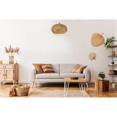 Maxim Lighting 14402NAWT Bali Pendant in Natural White Finish Shown in Lifestyle Living Room Setting
