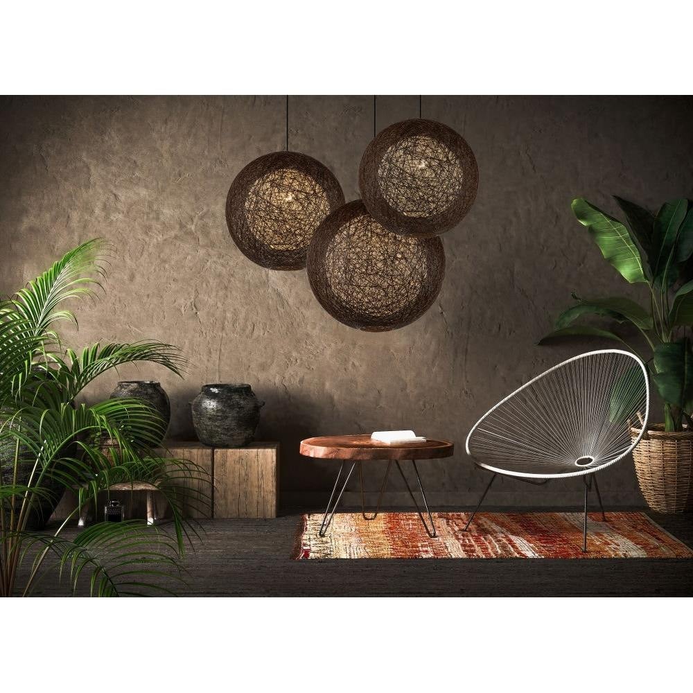 Maxim Lighting 14407NAWT Bali woven globe chandeliers lifestyle shot in a tropical lounge setting