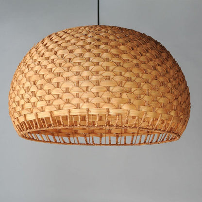 Maxim Lighting 14415NABK Tahiti 3 Light Natural Black Pendant Ceiling Light - close-up of handwoven bamboo dome shade