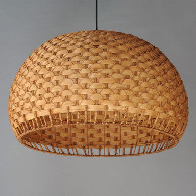 Maxim Lighting 14415NABK Tahiti 3 Light Natural Black Pendant Ceiling Light - angle view of woven bamboo dome shade