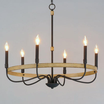 Maxim Lighting 14446DWBK Franklin 6 Light Distressed Wood Black Chandelier Ceiling Light - Lit View