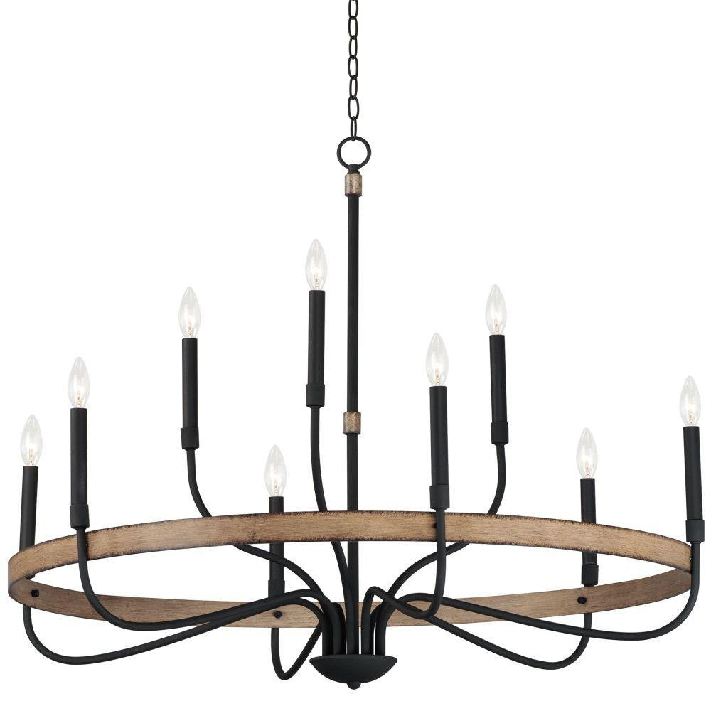 Maxim Lighting 14449DWBK Franklin 9 Light Distressed Wood Black Chandelier Ceiling Light - white background product shot