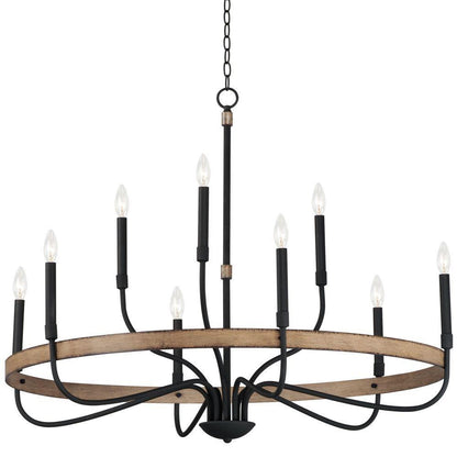 Maxim Lighting 14449DWBK Franklin 9 Light Distressed Wood Black Chandelier Ceiling Light - white background product shot