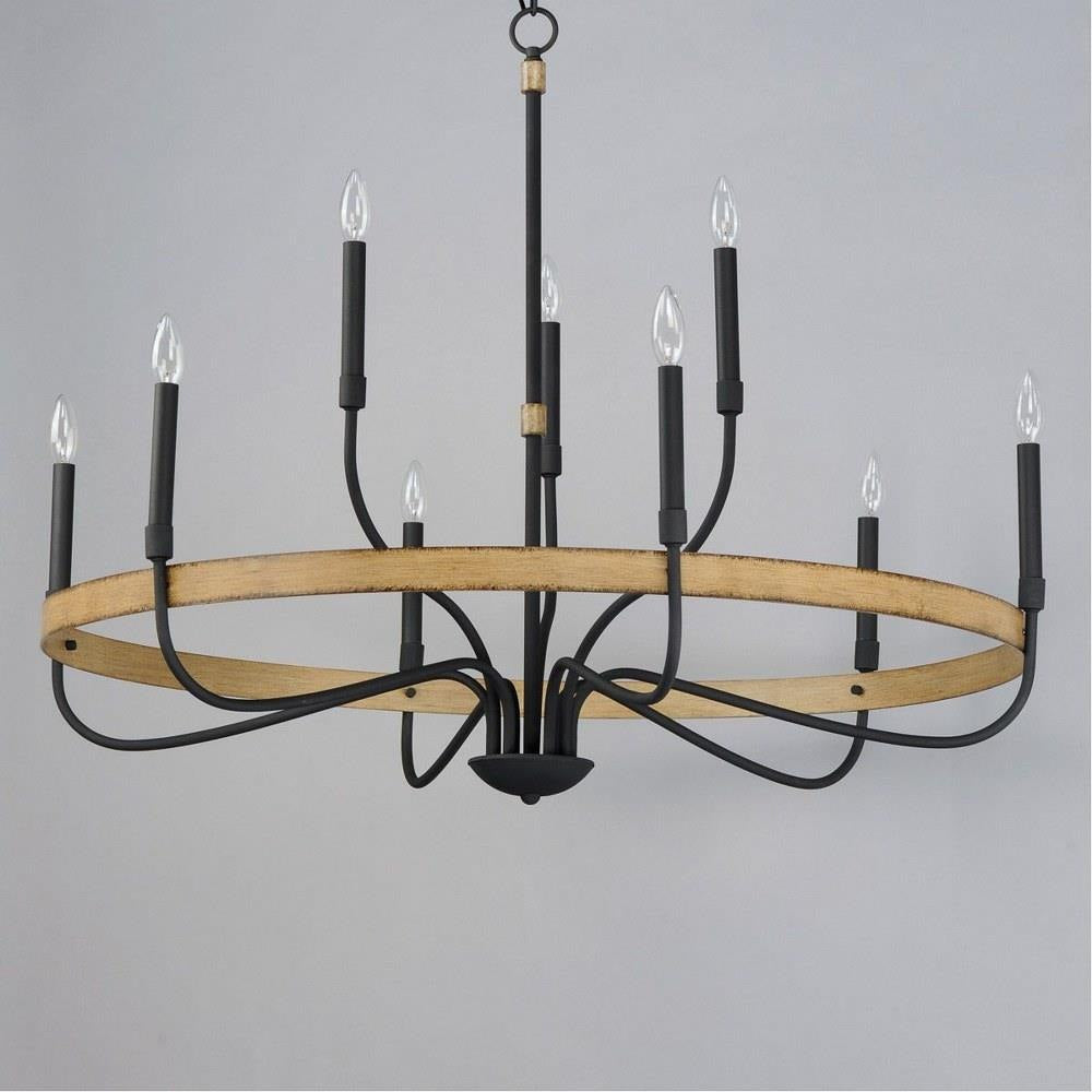 Maxim Lighting 14449DWBK Franklin 9 Light Distressed Wood Black Chandelier - full view angled