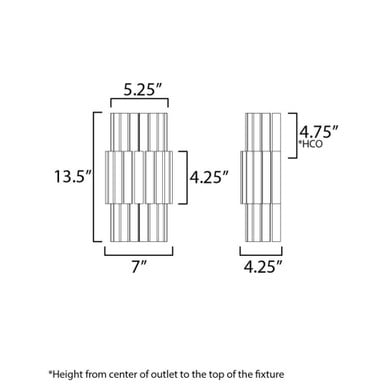 Maxim Lighting 14450WWTEC Satori Wall Sconce Dimensions Diagram - 13.5H x 7W x 4.25D Inches