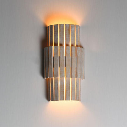 Maxim Lighting 14450WWTEC Satori Wall Sconce Illuminated Showing Warm Glow Through Bamboo Slats