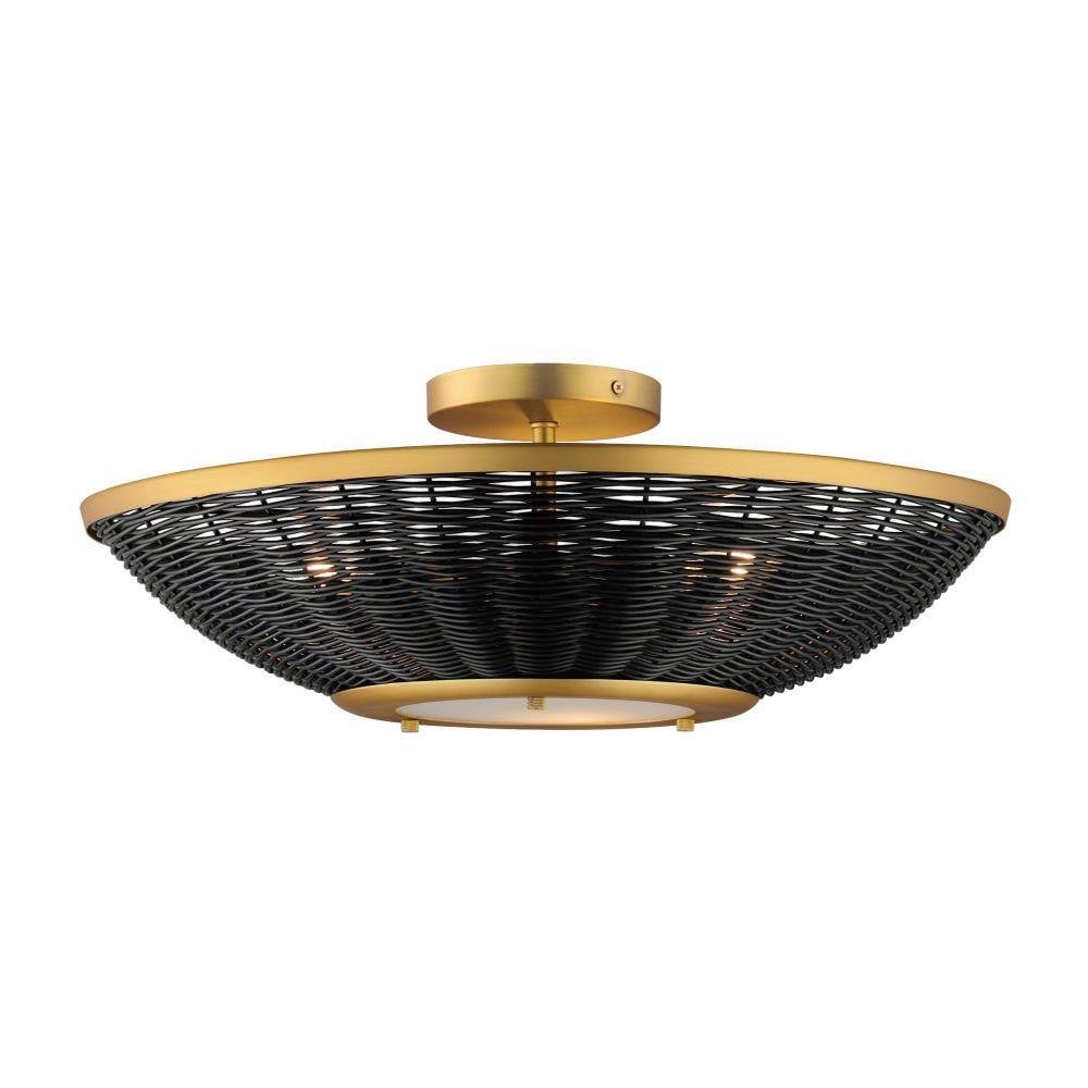 Maxim Lighting 14460BRNAB Rattan 3 Light Natural Aged Brass Wall Sconce - Front View Flush Mount