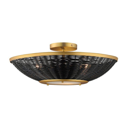 Maxim Lighting 14460BRNAB Rattan 3 Light Natural Aged Brass Wall Sconce - Front View Flush Mount