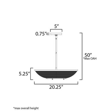Maxim Lighting 14462BRNAB Rattan Pendant - Dimension Diagram Showing 20.25 Inch Width and 5.25 Inch Height