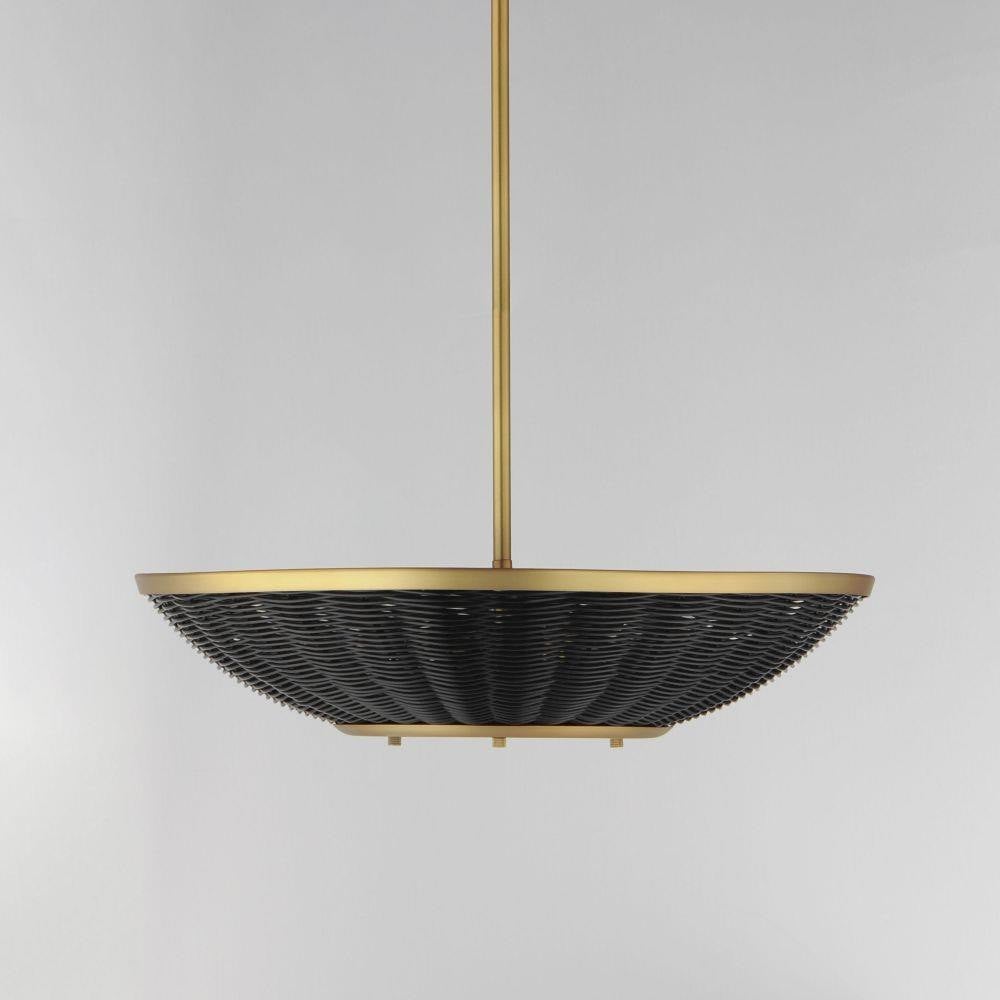 Maxim Lighting 14462BRNAB Rattan Pendant - Side View Showing Brass Rod and Blackened Rattan Bowl Shade