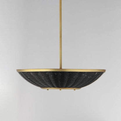 Maxim Lighting 14462BRNAB Rattan Pendant - Side View Showing Brass Rod and Blackened Rattan Bowl Shade