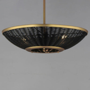 Maxim Lighting 14462BRNAB Rattan Pendant - Underside Angle View Showing Interior and Brass Frame