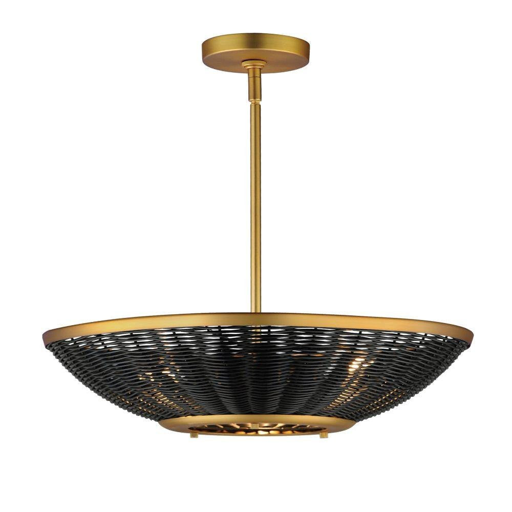 Maxim Lighting 14462BRNAB Rattan 3 Light Natural Aged Brass Pendant Ceiling Light