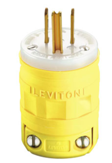 Leviton 1447 NEMA 5-15P, 2P, 3W, Plug, Straight Blade, Grounding, Dustguard, 15A, 125V, Yellow Finish