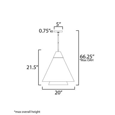 Maxim Lighting 14483GCNAB Sumatra Pendant - Dimensions Diagram (20 in W x 21.5 in H, 66.25 in Max OAH)