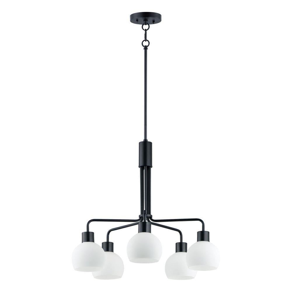 Maxim Lighting 11277SWSN Coraline 5 Light 26.75 inch Satin Nickel Chandelier Ceiling Light - Black Finish with Satin White Glass Domes on White Background