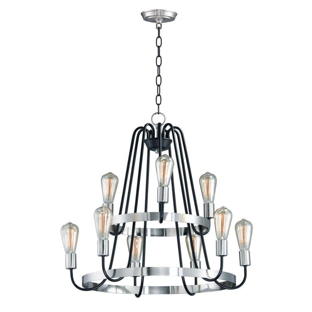 Maxim Lighting 11737BKSN Haven 9 Light 27 inch Black Satin Nickel 2-Tier Chandelier Ceiling Light - White Background