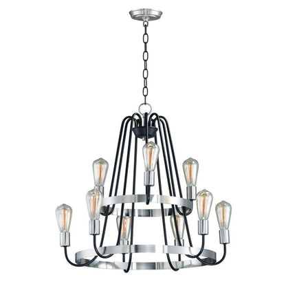 Maxim Lighting 11737BKSN Haven 9 Light 27 inch Black Satin Nickel 2-Tier Chandelier Ceiling Light - White Background