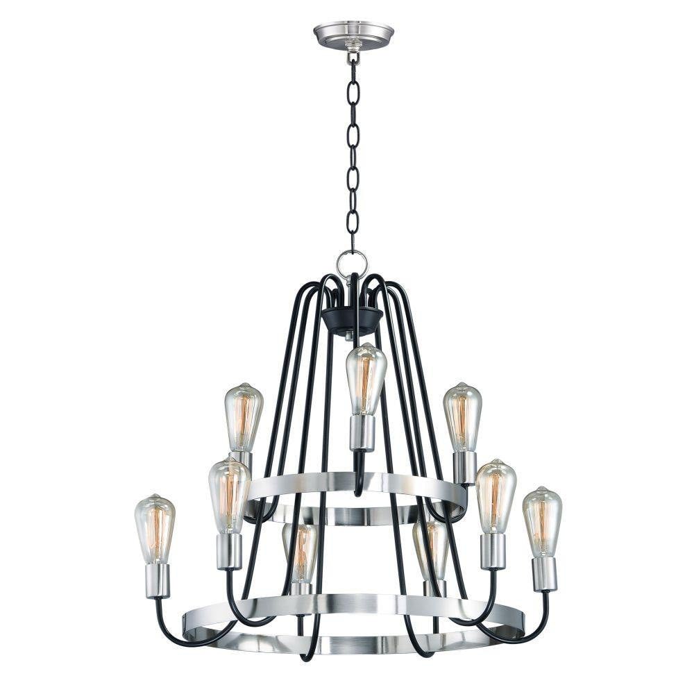 Maxim Lighting 11737OIAB Haven 9 Light 27 inch Black Satin Nickel 2 Tier Chandelier Ceiling Light White Background