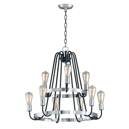 Maxim Lighting 11737OIAB Haven 9 Light 27 inch Black Satin Nickel 2 Tier Chandelier Ceiling Light White Background