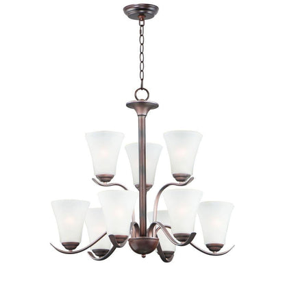 Maxim Lighting 12076FTSN Vital 9 Light Satin Nickel Chandelier with Frosted Glass Shades - White Background