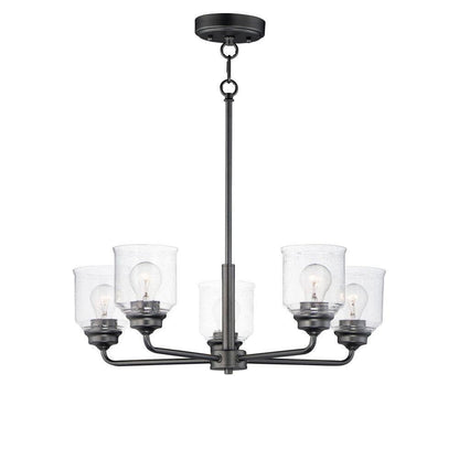 Maxim Lighting 12266CDSN Acadia 5 Light 26 Inch Chandelier with Clear Seedy Glass Shades on Black Frame